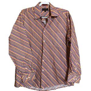 Mens Vazzoni Button Up Rainbow Striped Sz L Single Needle Tailoring Shirt